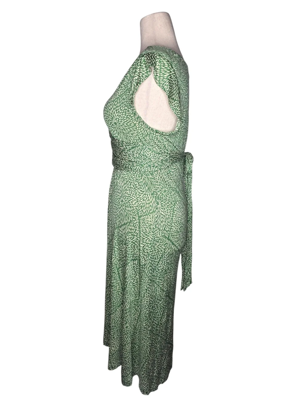 Banana Republic Silk Linen Dress Green White Print V Neck Tie Back L Tall - Picture 6 of 8